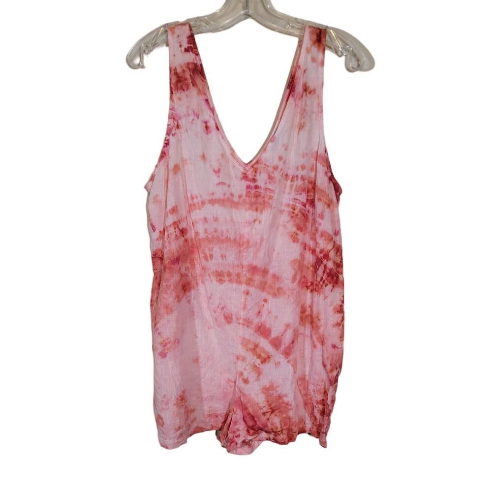 Cotton On Summer Tie Dye V-Neck Romper Pullover Pink White Size Large
